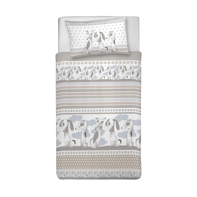 PENSIERI DELICATI Single Duvet Cover Set, 100% Cotton, Complete with 155 x 200 cm Bag and 1 Pillowcase 52 x 82 cm, Made in Italy, Duvet Cover Machine Washable At 40 Degrees, Baubau Beige Design