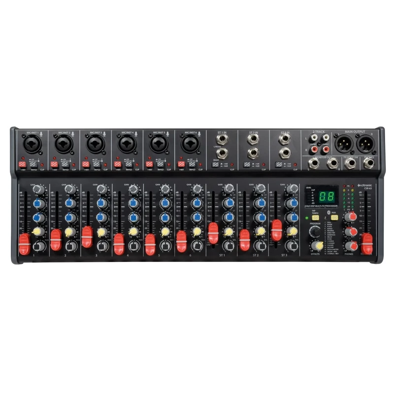 Citronic | CSR-63 9-Channel Rack-Mountable Mixing Console with 16-Preset DSP Effects, Bluetooth Connectivity, Adjustable Depth Panels, and Comprehensive Input Options