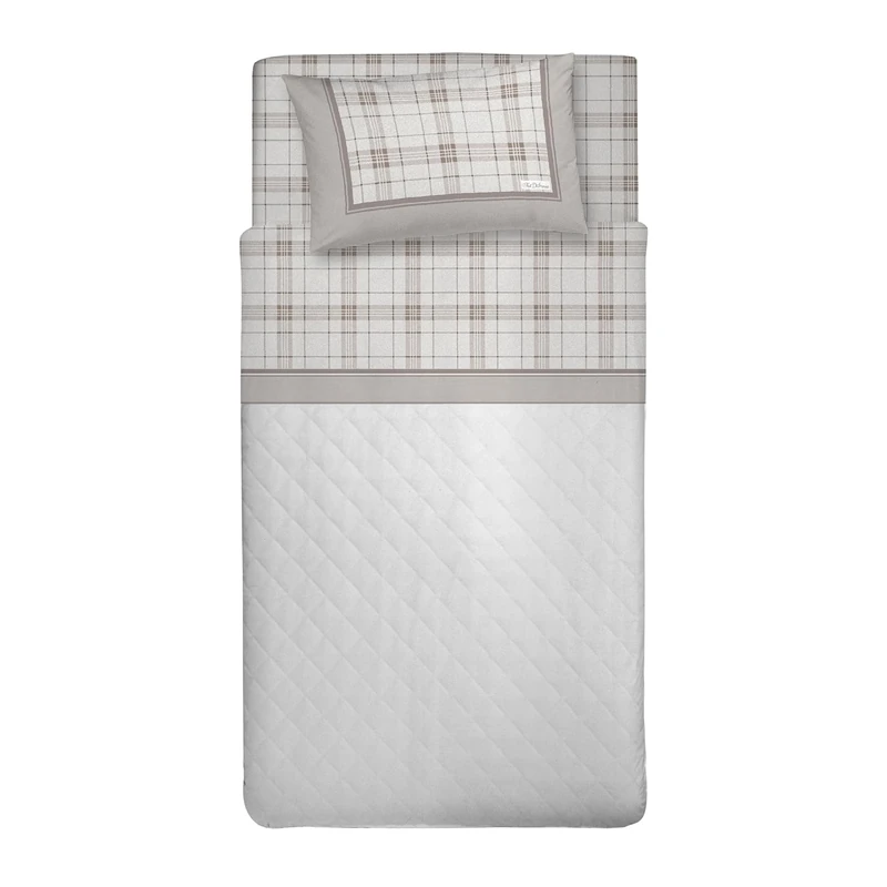 PENSIERI DELICATI Single Bed Set, Flannel, 100% Warm and Soft Cotton, Complete Bedding Set for Single Bed 90 x 200 cm, Includes Bottom Sheet, Top Sheet and 1 Pillowcase, Made in Italy, Turin Beige