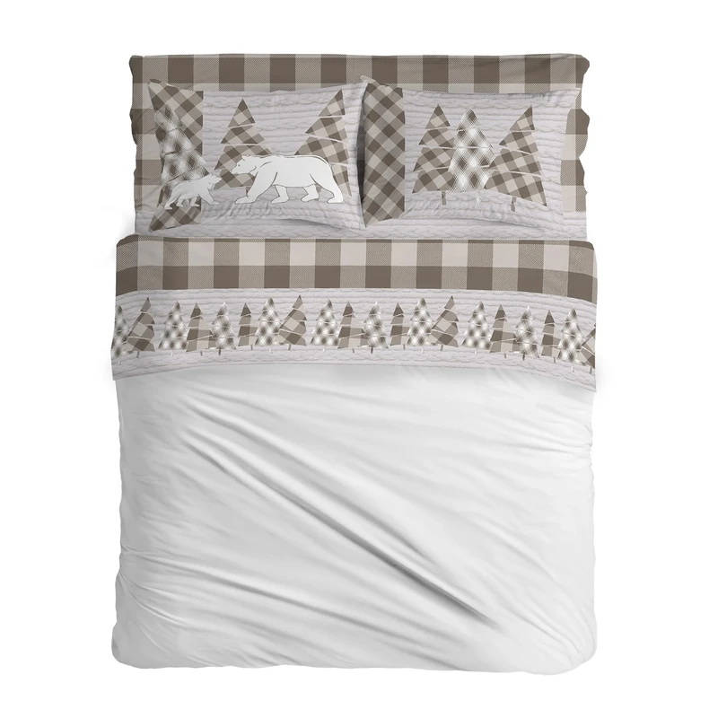 PENSIERI DELICATI Double Bed Set, Flannel, 100% Warm and Soft Cotton, Double 180 x 200 cm, Includes Bottom Sheet, Top Sheet and 2 Pillowcases, Made in Italy, Canada Beige