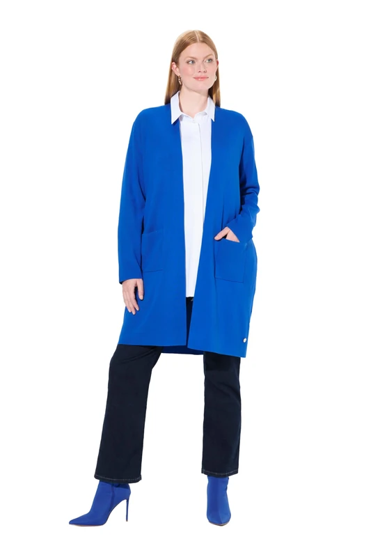 Ulla Popken Women's Strickjacke, Lange, Offene Form, Weicher Feinstrick Cardigan Sweater, Cobalt Blue, 32 UK/34 UK