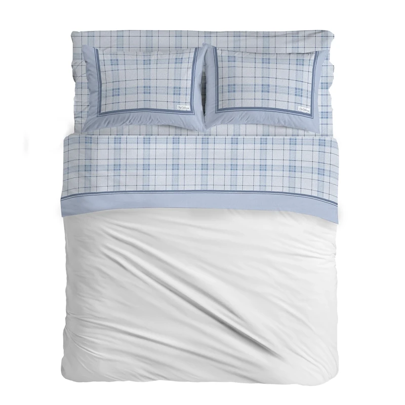 PENSIERI DELICATI Double Bed Set, 100% Warm and Soft Flannel Cotton, Double 180 x 200 cm, Includes Bottom Sheet, Top and 2 Pillowcases, Made in Italy, Turin Light Blue