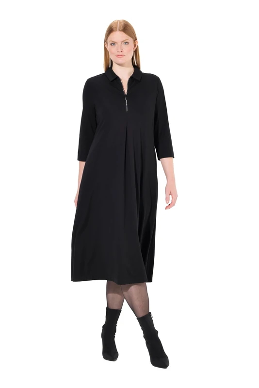 Ulla Popken Womenswear Plus Size Curvy Punto Di Roma 3/4 Sleeve Dress Black 46+ 834178100-46+