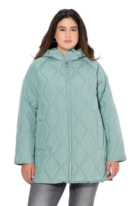 Ulla Popken Women's Hyprar Long-steppjacke, Wasserabweisend, 2-Wege-Zipper Quilted Jacket, Mint Green, 62-64