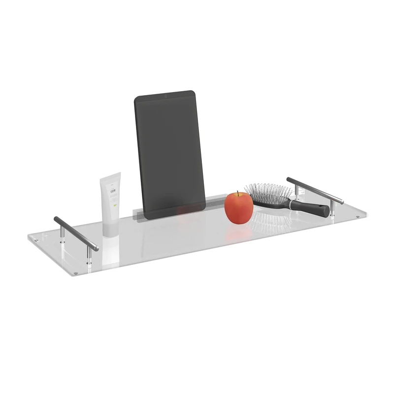 Relaxdays Bath Tray, Bridge, Acrylic, HWD: 4 x 68 x 23 cm, Bathtub Shelf with Grips, Tablet Holder, Snack Board, Clear