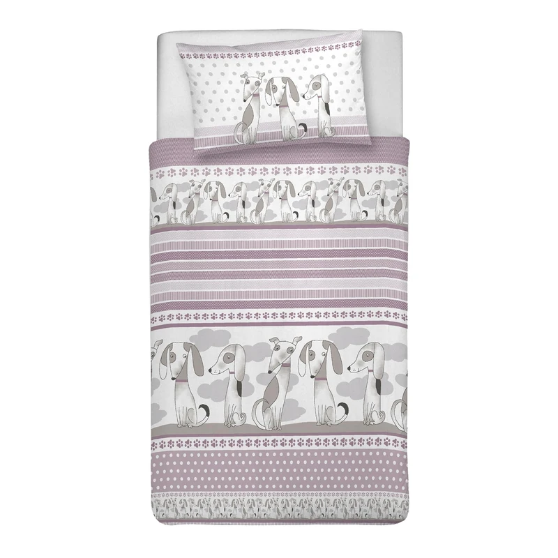 PENSIERI DELICATI Single Duvet Cover Set, 100% Cotton, Complete with 155 x 200 cm Bag and 1 Pillowcase 52 x 82 cm, Made in Italy, Duvet Cover Machine Washable At 40 °, Baubau Pink Design