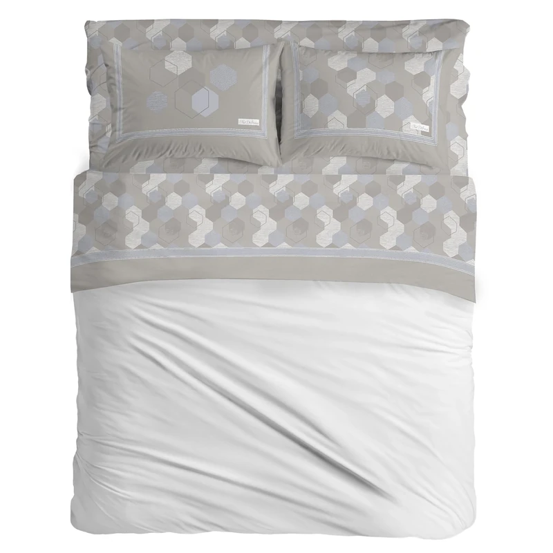 PENSIERI DELICATI Double Bed Set, Flannel, 100% Warm and Soft Cotton, Double 180 x 200 cm, Includes Bottom Sheet, Top Sheet and 2 Pillowcases, Made in Italy, Bologna Beige