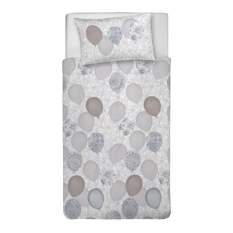 PENSIERI DELICATI Single Duvet Cover Set, 100% Cotton, Complete with 155 x 200 cm Bag and 1 Pillowcase 52 x 82 cm, Made in Italy, Duvet Cover Machine Washable At 40 Degrees, Beige Balloons Design