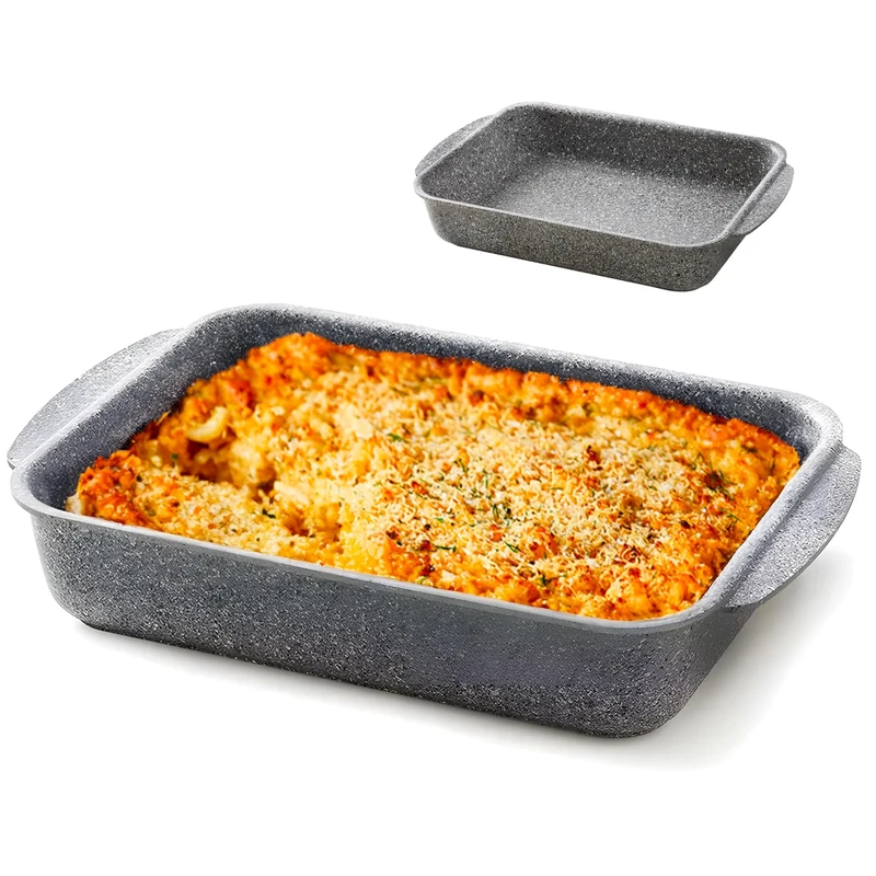 Non-Stick Rectangular Baking Tray in Scratch-Resistant Aluminium, 35 x 30 x 7 cm – Ideal for Desserts or Casseroles, Lasagne, Baked Pasta and Gratin Vegetables – Suitable for Families and Easy to