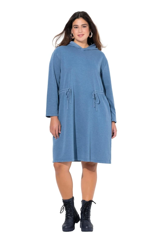 Ulla Popken Hoodie Dress with Ties, Blue, 36/38 UK - Image 1