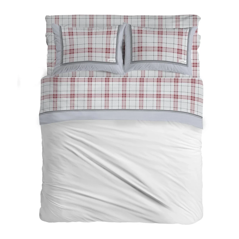 PENSIERI DELICATI Double Bed Set, 100% Warm and Soft Flannel Cotton, Double 180 x 200 cm, Includes Bottom Sheet, Top and 2 Pillowcases, Made in Italy, Turin Red