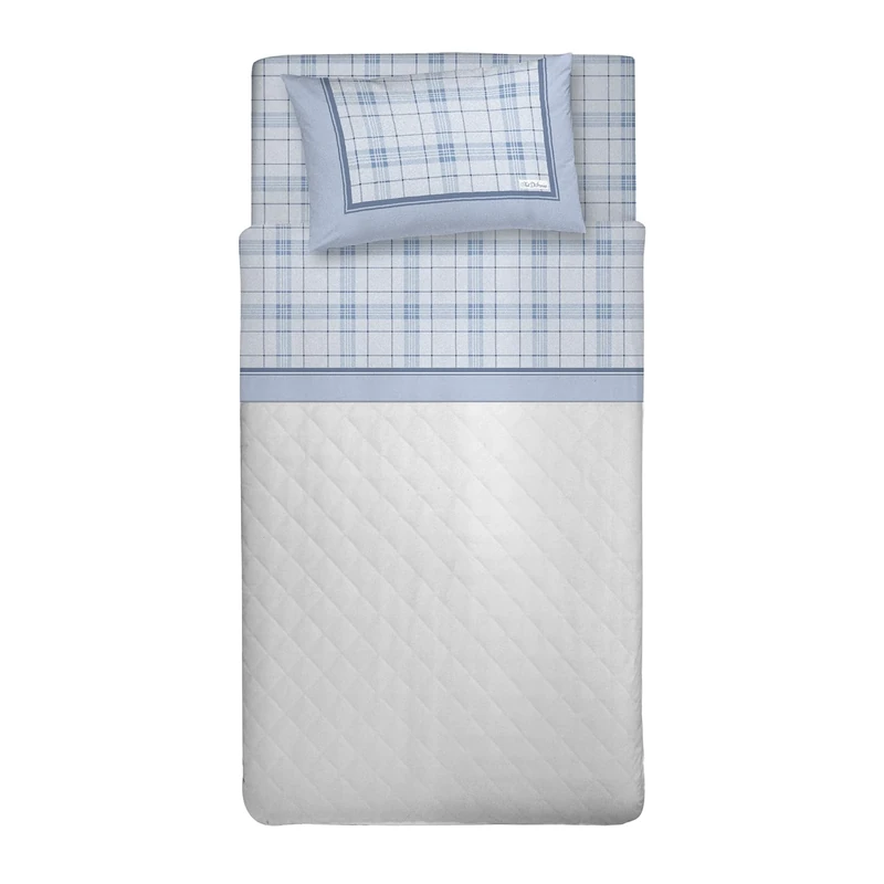 PENSIERI DELICATI 100% Cotton Warm and Soft Flannelette Bedding Set 120 x 200 cm, Includes Bottom Sheet, Top Sheet and 1 Pillowcase, Made in Italy, Turin Light Blue