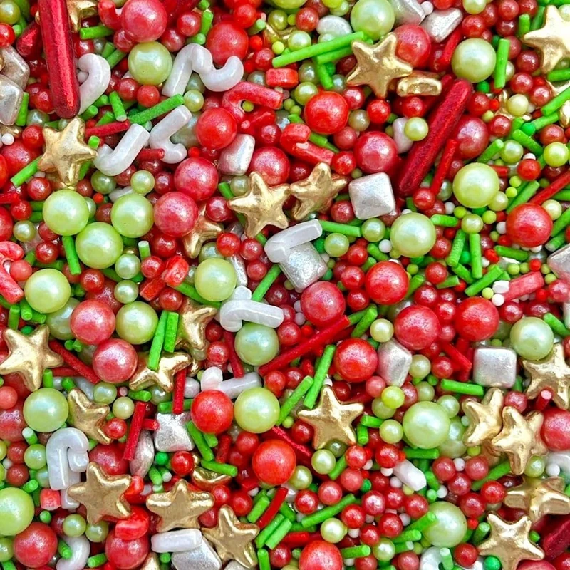 Christmas sprinkles red green white gold stars cakes cupcake edible toppers sprinkle mix blend metallic pearls party decoration bake baking biscuits cake topper balls xmas festive SANTAS WORKSHOP