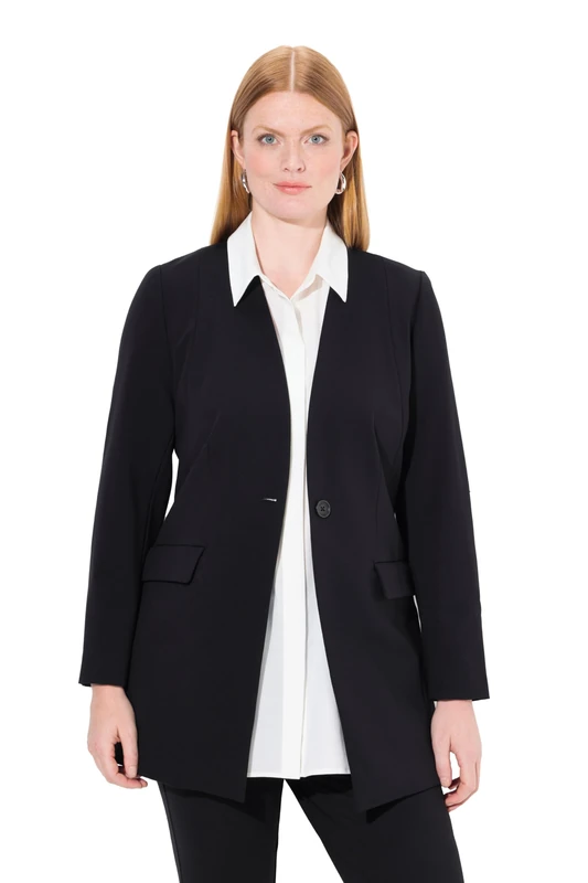 Ulla Popken Women's Punto Di Roma V-Neck Button Closure Blazer, Black, 24 - Image 1