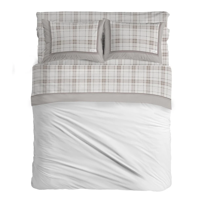PENSIERI DELICATI Complete Double Bed Set, Flannel, 100% Warm and Soft Cotton, Double 180 x 200 cm, Includes Bottom Sheet, Top and 2 Pillowcases, Made in Italy, Turin Beige