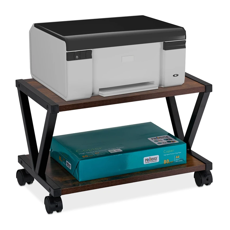 Relaxdays Printer Stand for Desk, 2 Levels, Wheels, Office Shelf, Spare Paper, Storage, HxWxD: 28 x 44 x 28.5 cm, Black, Fibreboard