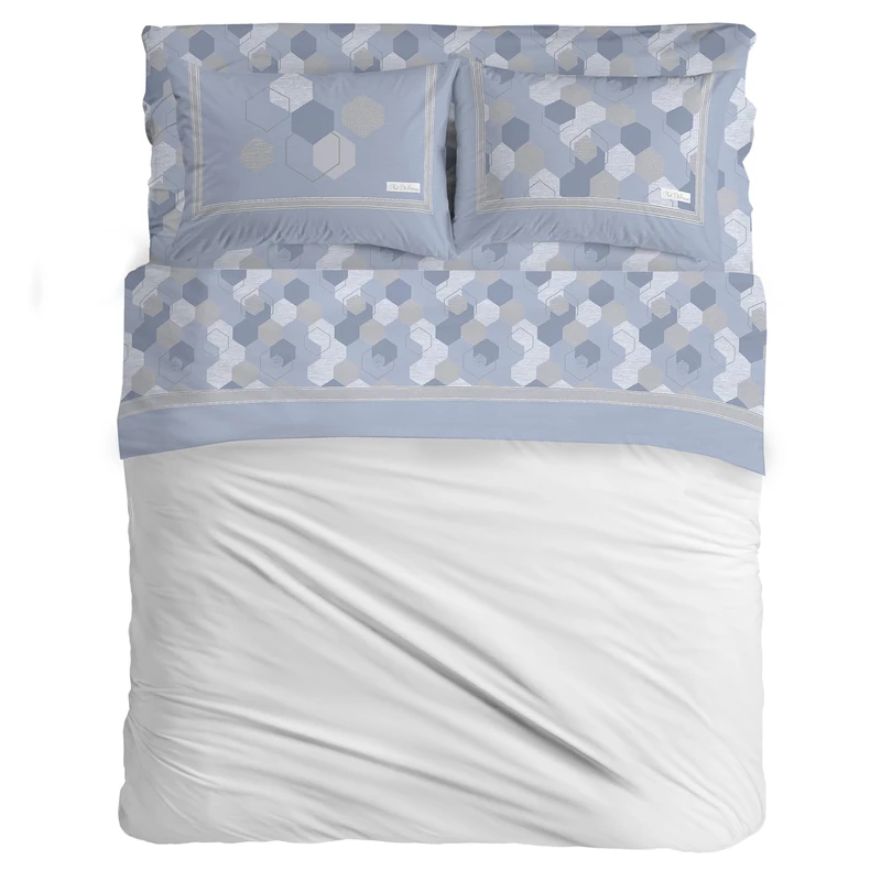 PENSIERI DELICATI Double Bed Set, Flannel, 100% Warm and Soft Cotton, Double 180 x 200 cm, Includes Bottom Sheet, Top Sheet and 2 Pillowcases, Made in Italy, Bologna Light Blue