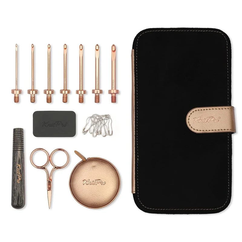 KnitPro Oasis Interchangeable Crochet Hook Starter Set with Wooden Handle - for Both Beginner and Experienced Crocheters - 1 Set, Rose Gold, 2.00-5.00mm