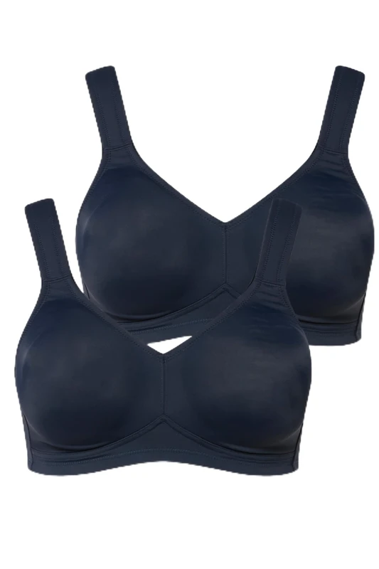 Ulla Popken Women's Mikrofaser-bh, 2er-Pack, Ohne Bügel, Vorgeformte Cups Bra, Midnight Blue, 54B