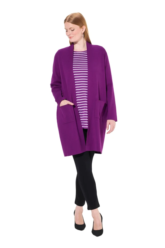 Ulla Popken Women's Long Open Shape Soft Fine Knit Cardigan, BlackBerry, 16 UK/18 UK