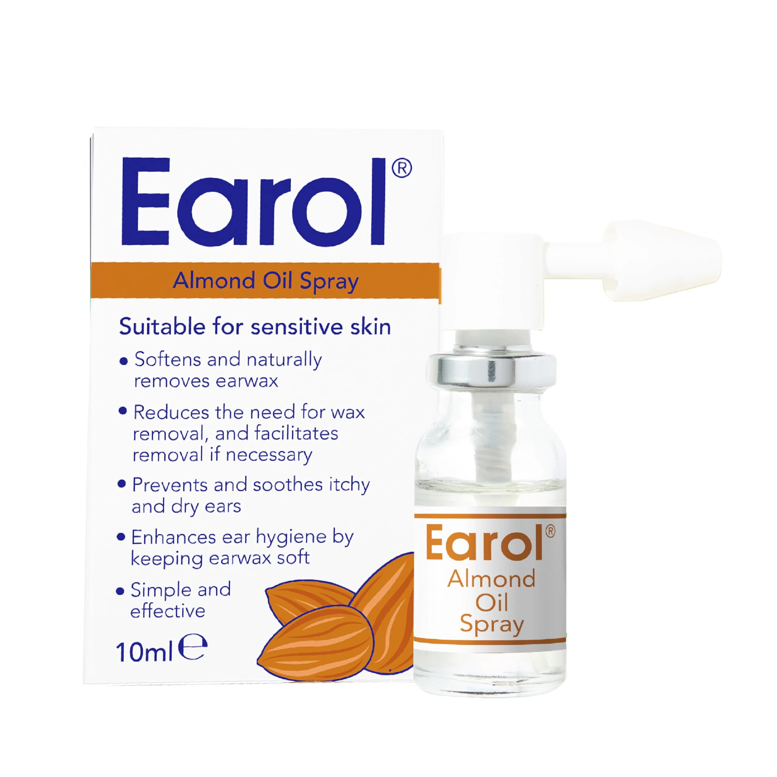 Earol Almond Oil Ear Spray, Clinically Proven for Ear Wax Removal, Safe for Sensitive Skin, Reduce Need for Syringing or Microsuction, 1 Pack of 10ml Metered Dose Spray