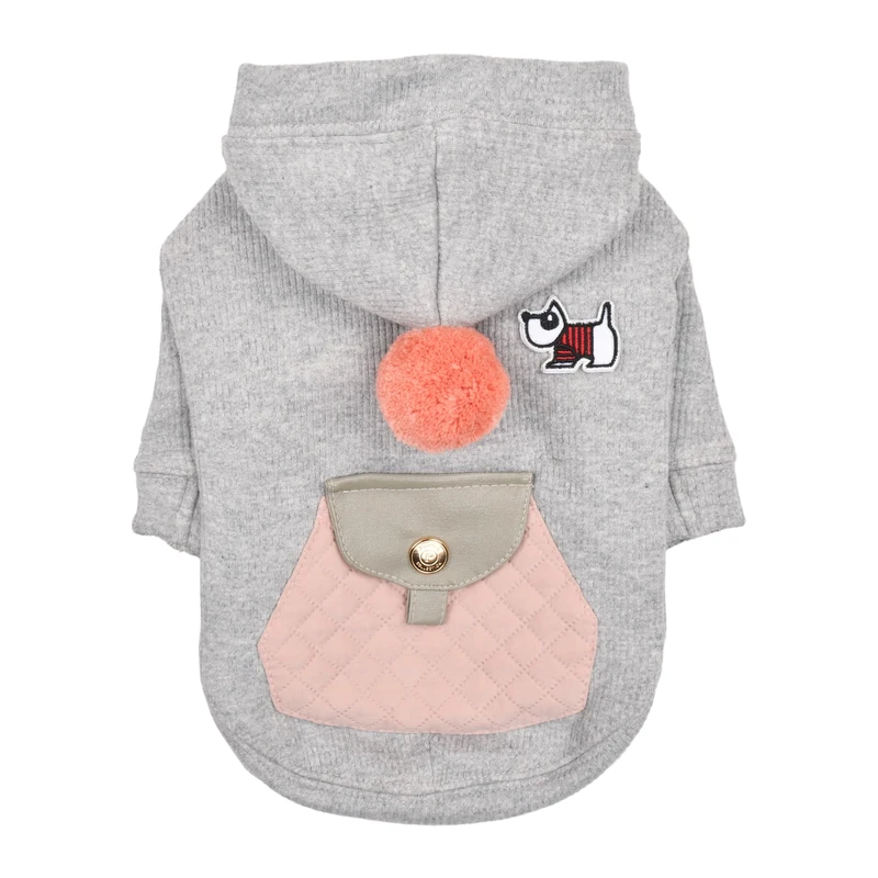 Puppia Benoit Cute Winter Hooded Shirts with Integrated Harness for Small and Medium Dogs, Melange Grey, Medium