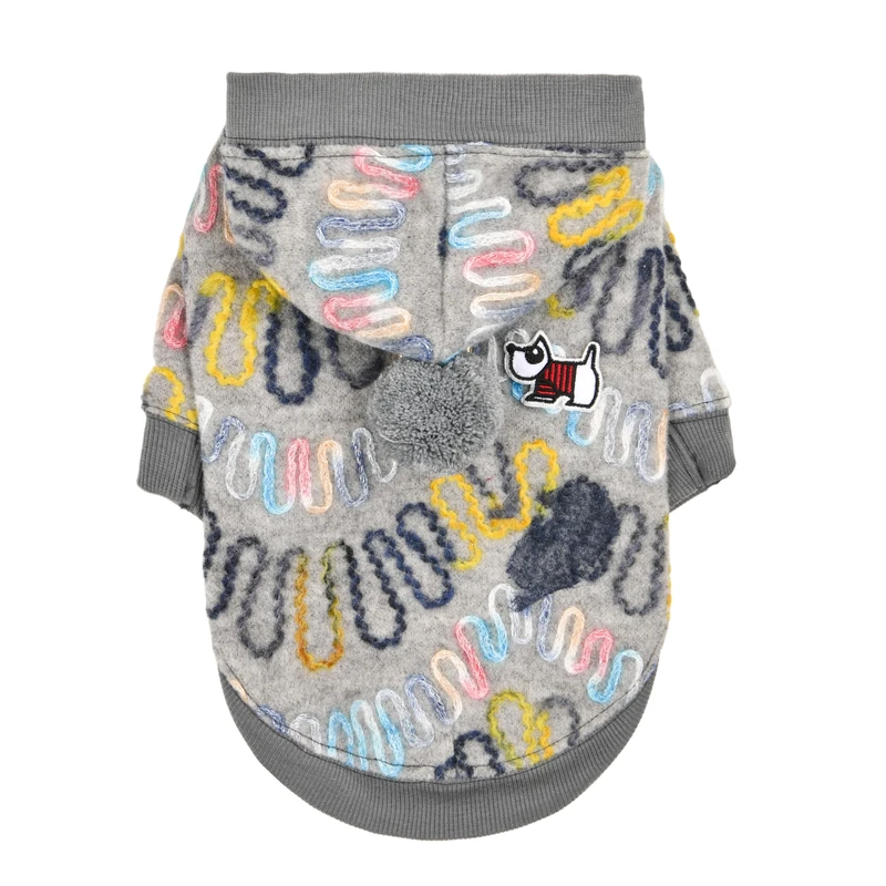 Puppia Rory Cute Winter Hooded Fleece Shirts with Integrated Harness for Small and Medium Dogs, Melange Grey, Large