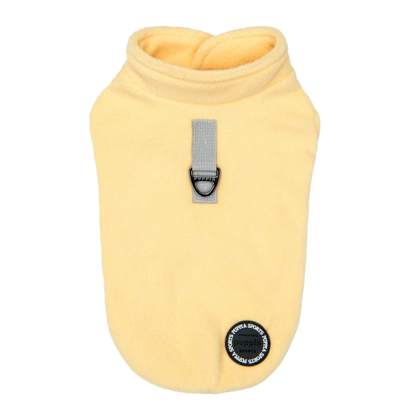 Puppia Lucius Warm Winter Mock Neck Polar Fleece Shirts with Integrated Harness for Small and Medium Dogs, Light Yellow, Medium