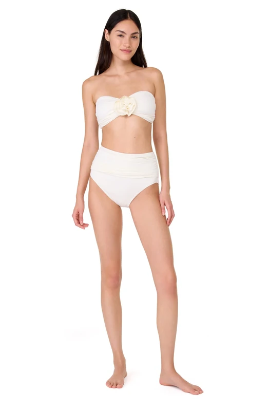kate spade new york Women's Rosette Bandeau Bikini Top, Ivory, L
