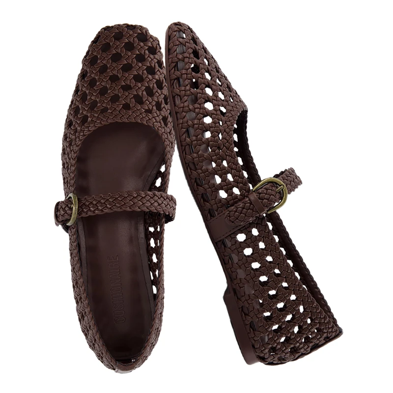 CUSHIONAIRE Women's Weston Woven Mary Jane Flat +Memory Foam, Wide Widths Available, Brown Woven, 4.5 UK
