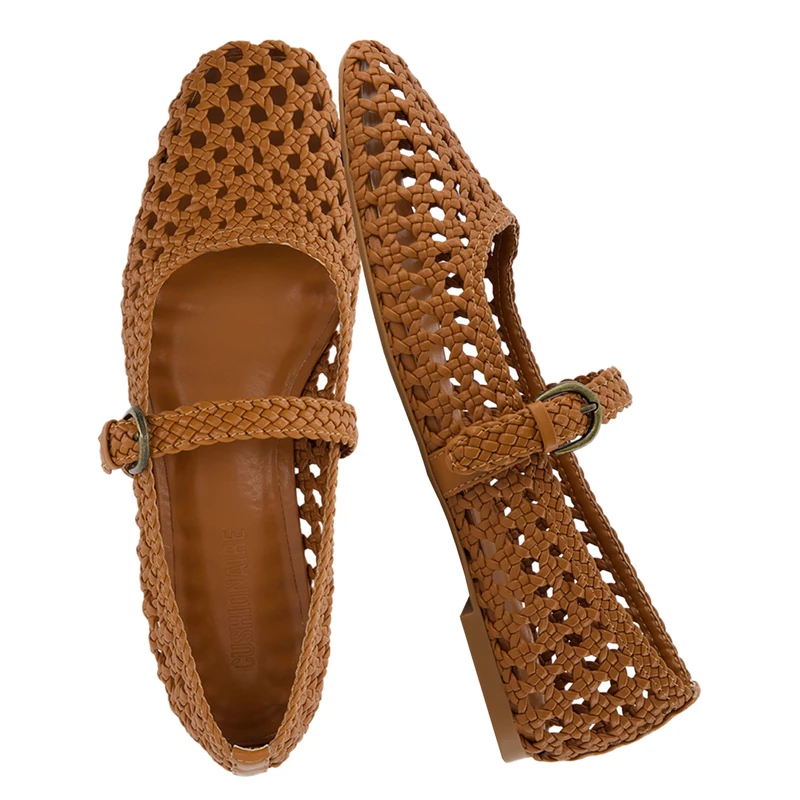 CUSHIONAIRE Women's Weston Woven Mary Jane Flat +Memory Foam, Wide Widths Available, Cognac Woven, 5 UK