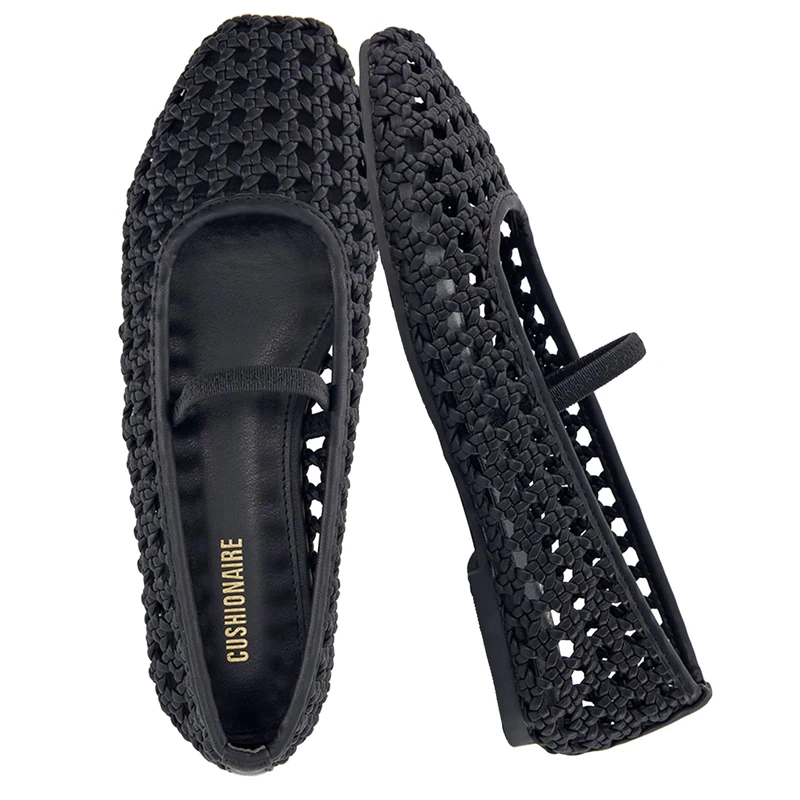 CUSHIONAIRE Women's Weavy Squared Toe Woven Ballet Flat, +Memory Foam, Wide Widths Available, Black Woven, 5 UK - Image 1