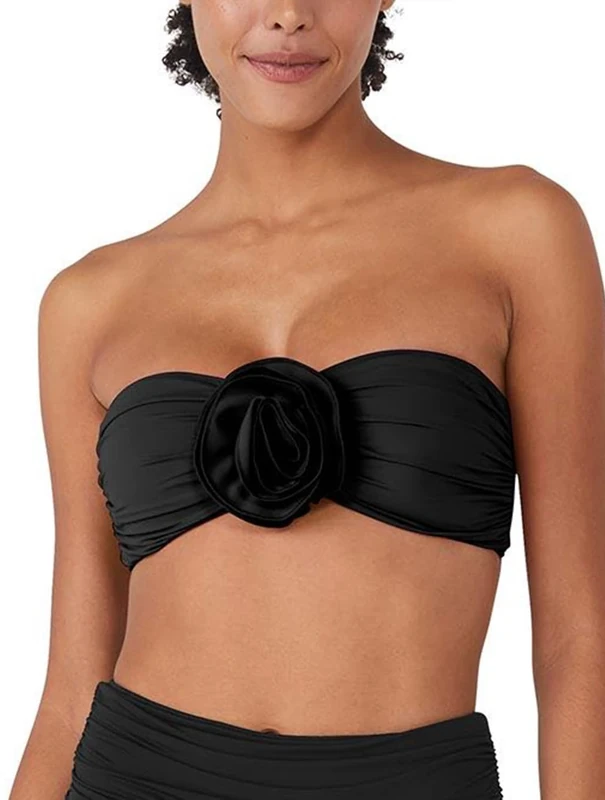 kate spade new york Women's Rosette Bandeau Bikini Top, Black, Large