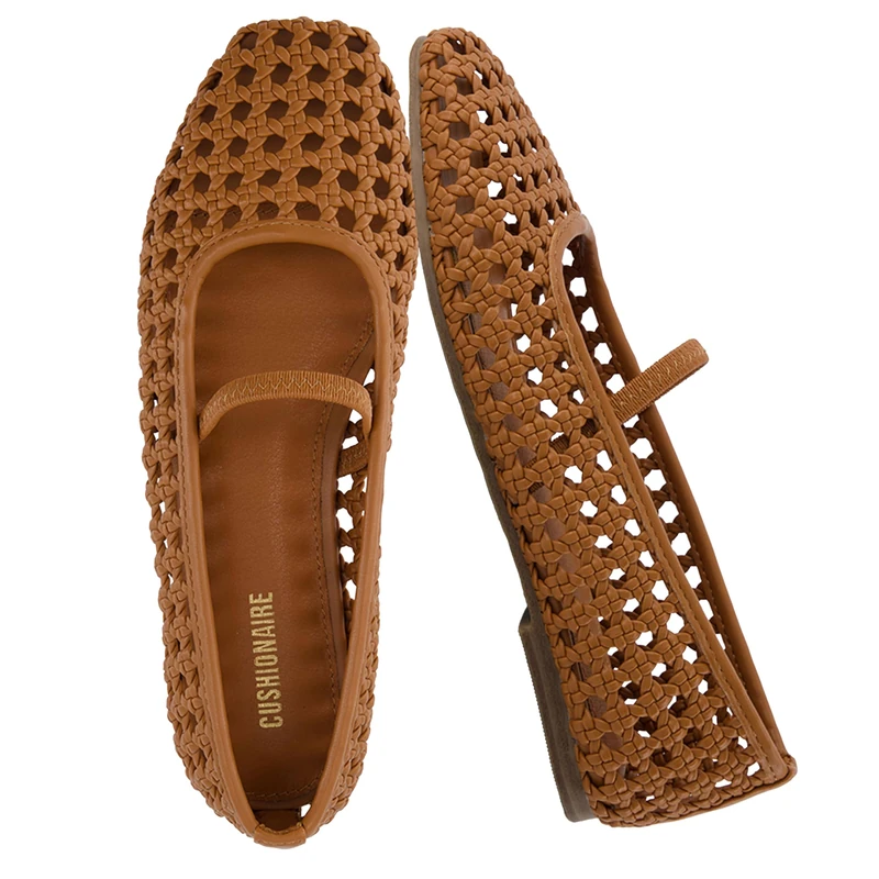 CUSHIONAIRE Women's Weavy Squared Toe Woven Ballet Flat, +Memory Foam, Wide Widths Available, Cognac Woven, 4 UK - Image 1