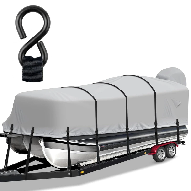 Cerumute Pontoon Boat Cover, Heavy Duty 1200D Waterproof Pontoon Cover with Motor Cover and Windproof Adjustable Metal Buckle, 17-20 ft,Gray