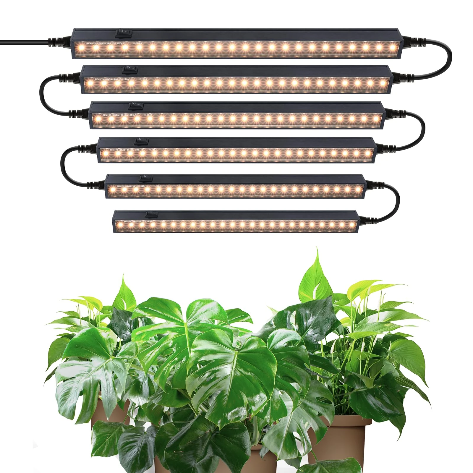 Barrina T5 1FT Grow Lights for Indoor Plants, Yellow Full Spectrum Plant Growing Lamps, 30W(6 x 5W), Magnetic Black Cover LED Grow Light Strip with Switch, Linkable, Plug and Play, 6 Packs
