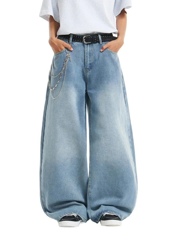 DFGIGT Mens Streetwear Hip Hop Baggy Jeans Wide Leg Skater Denim Pants Loose Long Trousers, D10 Blue, Large