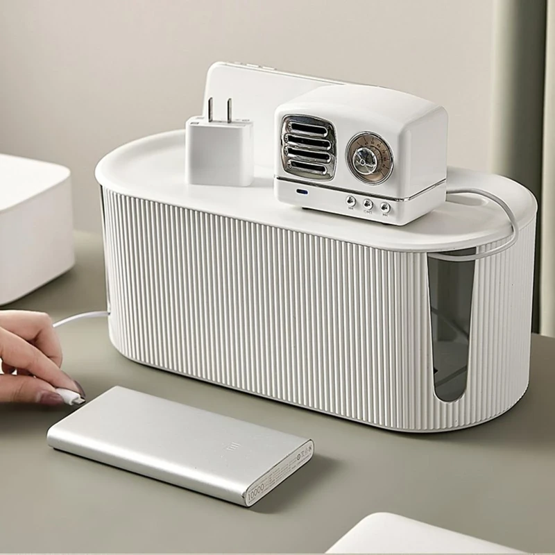 Cable Management Box, Cable Tidy Box, Storage Cord Organizer Box for Hide and Conceal Electrical Cables, Extension Power Strip Box (White)