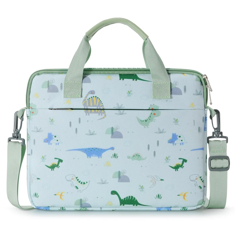 MoKo 10-12.5 Inch Kids Tablet Sleeve Carrying Case for Fire HD 10 13th/11th Gen, Fire HD 8/7 Kids 2022, Tablet Bag with Shoulder Strap for 10/10.1 Inch Android 12/13, Green Dinosaur
