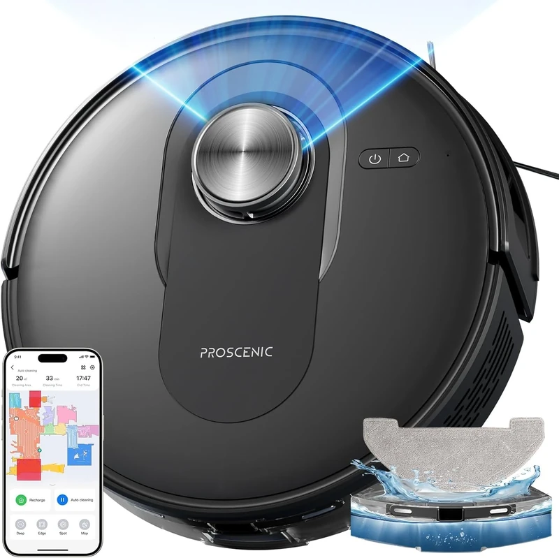 Proscenic Q8 Robot Vacuum Cleaner with Mop, Ultra Strong 6000Pa Robotic Vacuum with Lidar Navigation, 5 Real-Time Mapping, WiFi/Alexa/APP Remote Control Robot Hoover for Floor Carpet Pet Hair