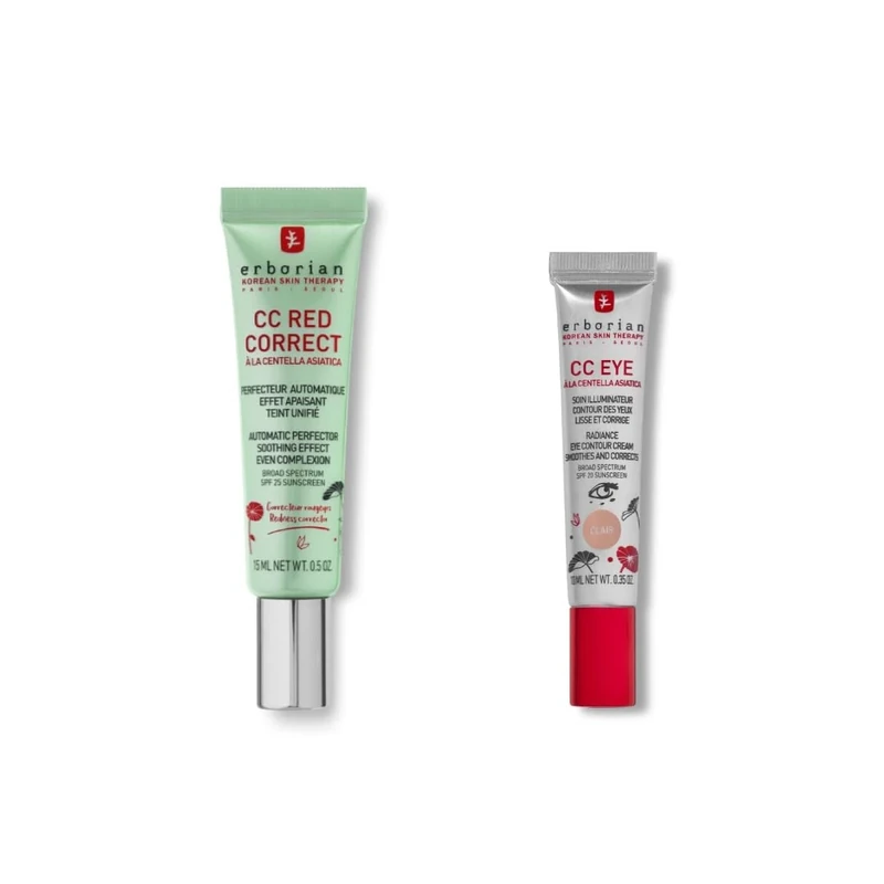 Erborian - Set of 2 products: 1 CC Red Correct Anti-Redness Tinted Cream - Green + 1 CC Eye Eye Contour Cream with Centella Asiatica - Clear - Korean Cosmetics