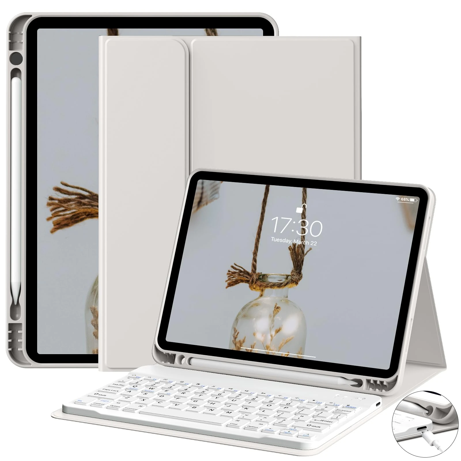 JKSML Keyboard Case for iPad Air 11 inch M3/M2 (2025/2024) & iPad Air 5th/4th Gen (2022/2020) 10.9-inch | Detachable Wireless Bluetooth Keyboard Cover with Pencil Holder | Auto Sleep/Wake (Gray)