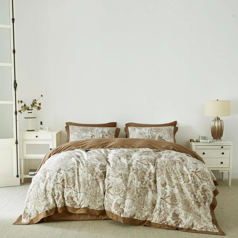 SUSYBAO Vintage Floral Duvet Cover King 100% Cotton Khaki Decor Hemmed Duvet Cover 3 Pieces Set 1 Taupe Flower Duvet Cover with Zipper Ties 2 Pillow Shams Farmhouse Botanical Bedding Set Soft