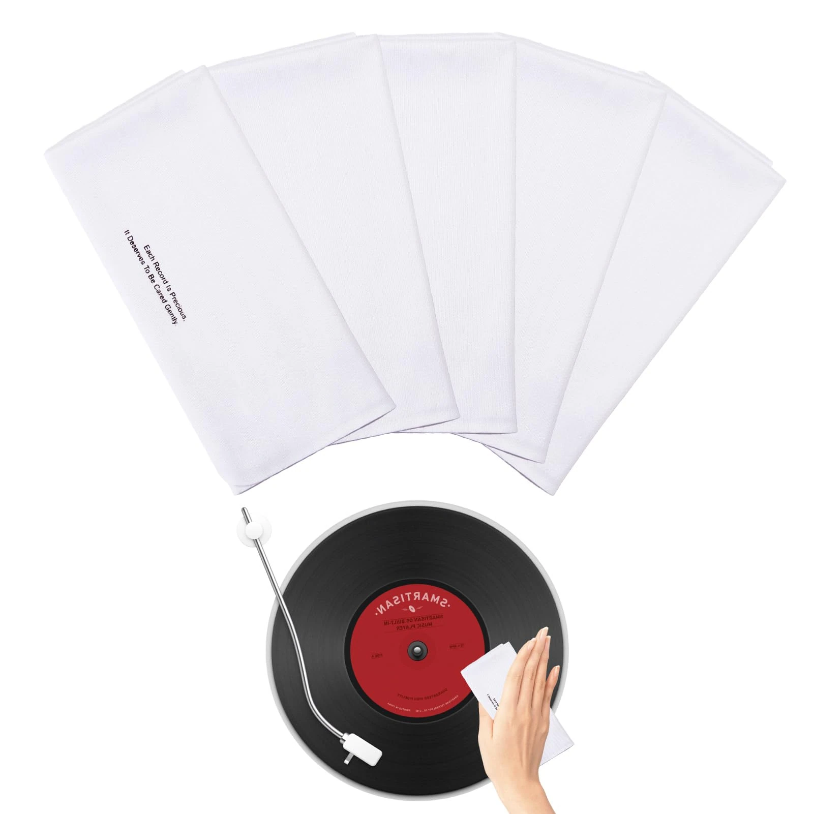 Record Cleaner for Vinyl 5 pack Anti-static Cleaning Kit Gently Ultra-Soft Microfibre Lint Free Cloth Varnished Wood with No Fibre Loss or Shedding Removes Dust & Debris(White)