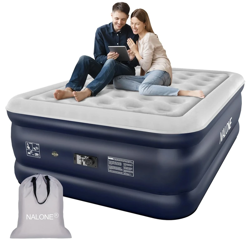 NALONE Air bed Double, Inflatable mattress with Built in Pump, 193x137x46cm Double Blow Up Mattress in 3 Mins Self-Inflation/Deflation, Portable air mattress for Home, Travel & Camping (Full)