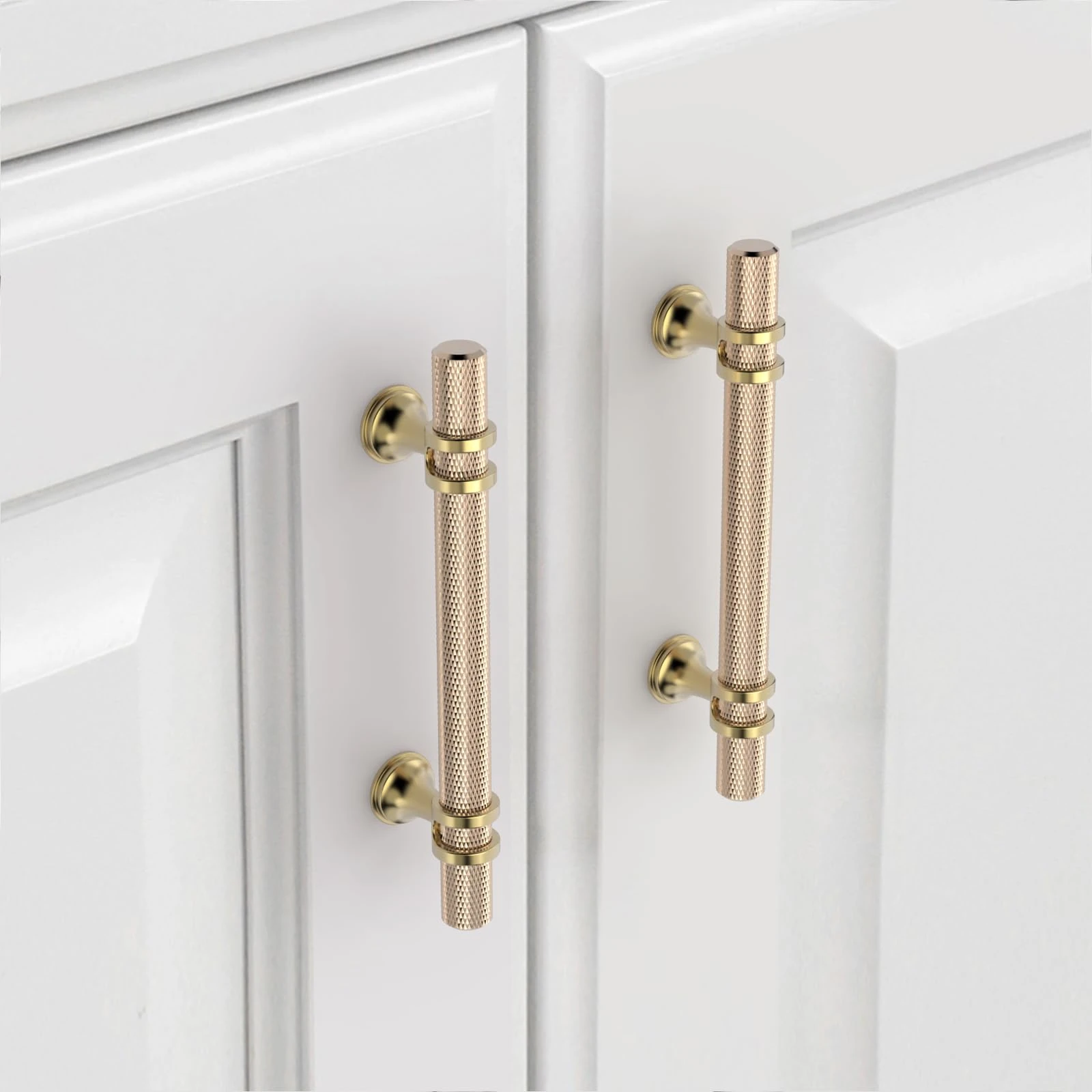 9BUILD 10 Pack Gold Knurled Cabinet Handles - 96MM Hole Center - Kitchen Cupboard & Drawer Handles - UK0049