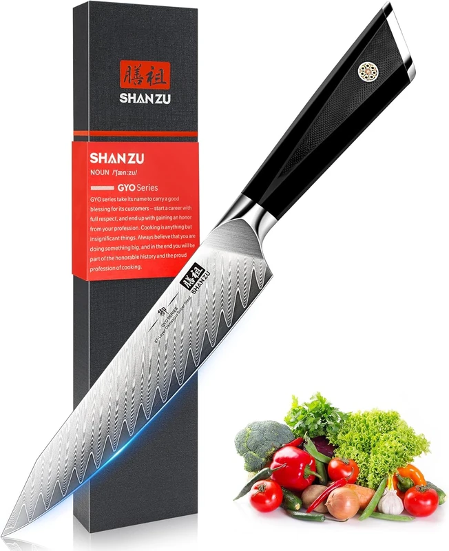 SHAN ZU Damascus Chef Knife 6 Inch,67-Layer Japanese Steel 10Cr15Mov Kitchen Knife High Carbon Super Sharp Japanese Chef Knife, All Purpose Professional Kitchen Utility Knives with G10 Handle