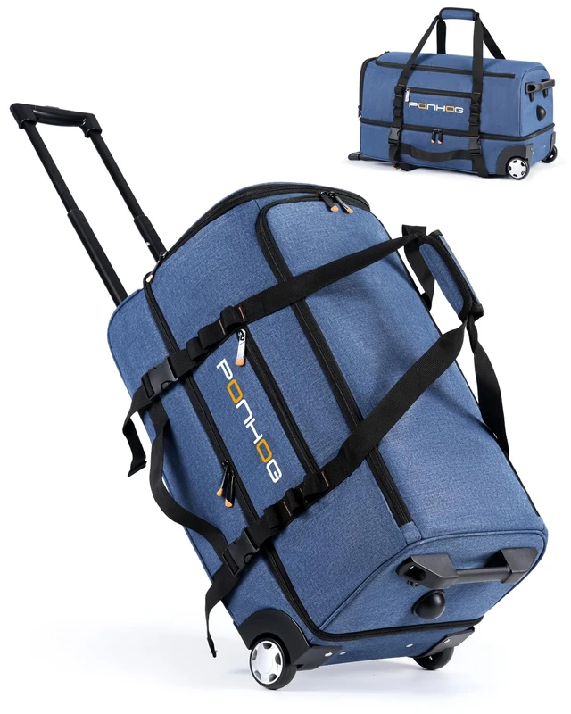Ponhog 21 Inch Wheeled Duffle Bag - 40L Travel Holdall Blue