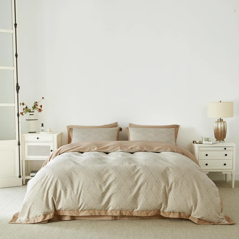 SUSYBAO Taupe Stripe Duvet Cover King 100% Cotton 3 Pcs Set 1 Modern Abstract Striped Duvet Cover with Zipper Ties 2 Pillow Shams Farmhouse Classic Geometric Hemmed Bedding Set Soft Breathable