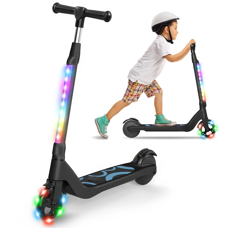 SISIGAD Electric Scooter for Kids Ages 6-12, Kids Electric Scooter with Adjustable Height, Teen Scooter with Light Up Wheels, Max Range 4KM and 10km/h Speed, Kid Boy Girls Best Gift